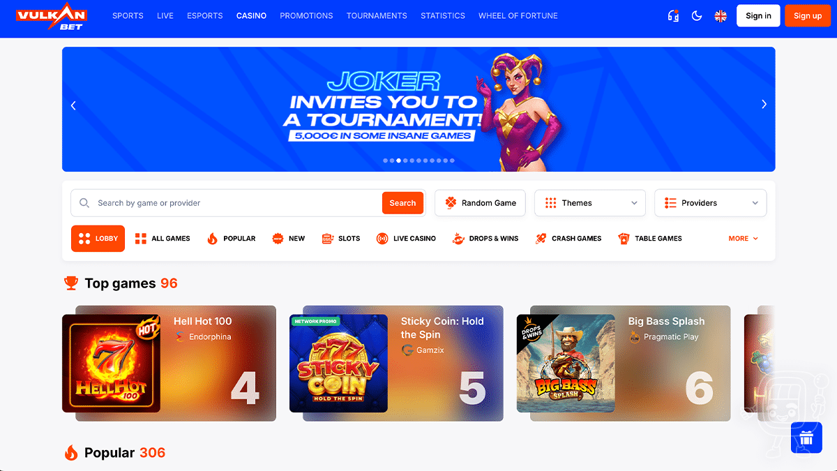 vulkanbet casino homepage