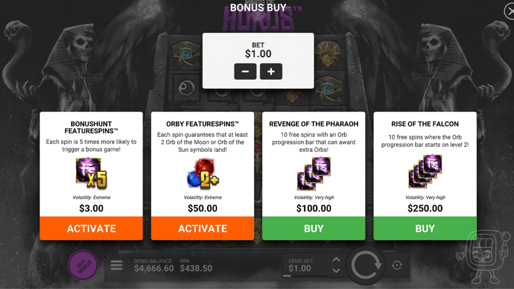 wings of horus bonus buy options