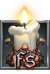 Lit candle with 'FS' initials