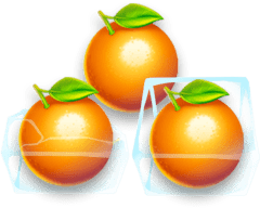Oranges with two encased in ice cubes