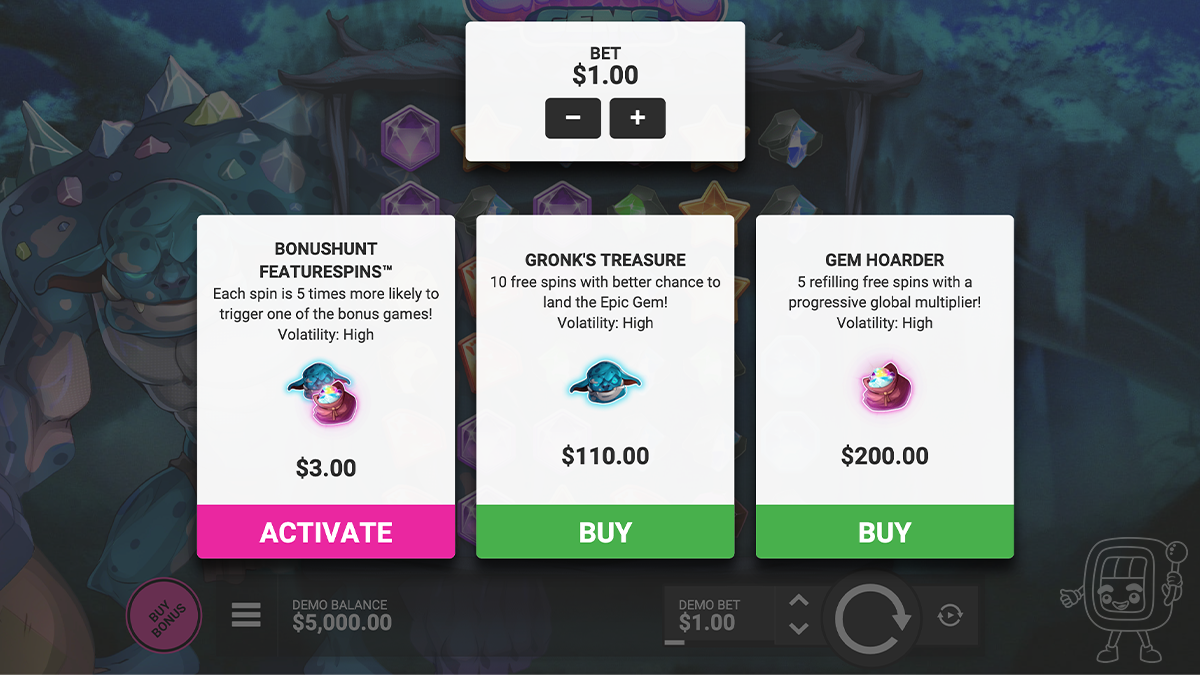 gronks gems bonus buy options