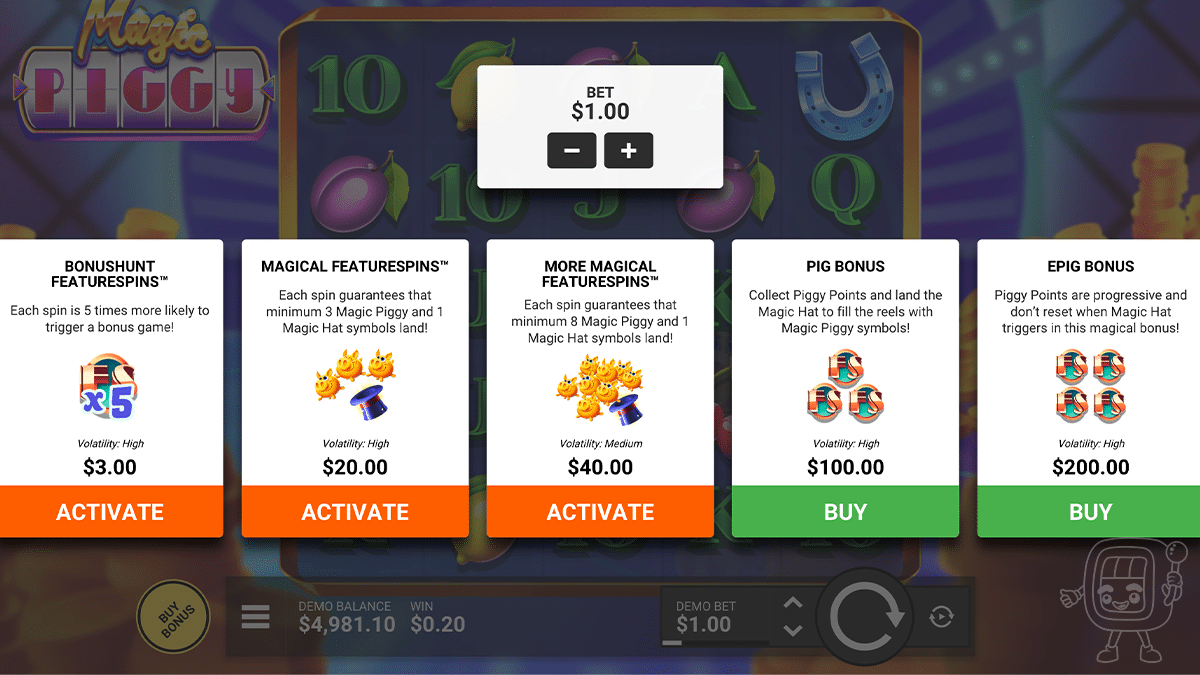 magic piggy bonus buy options