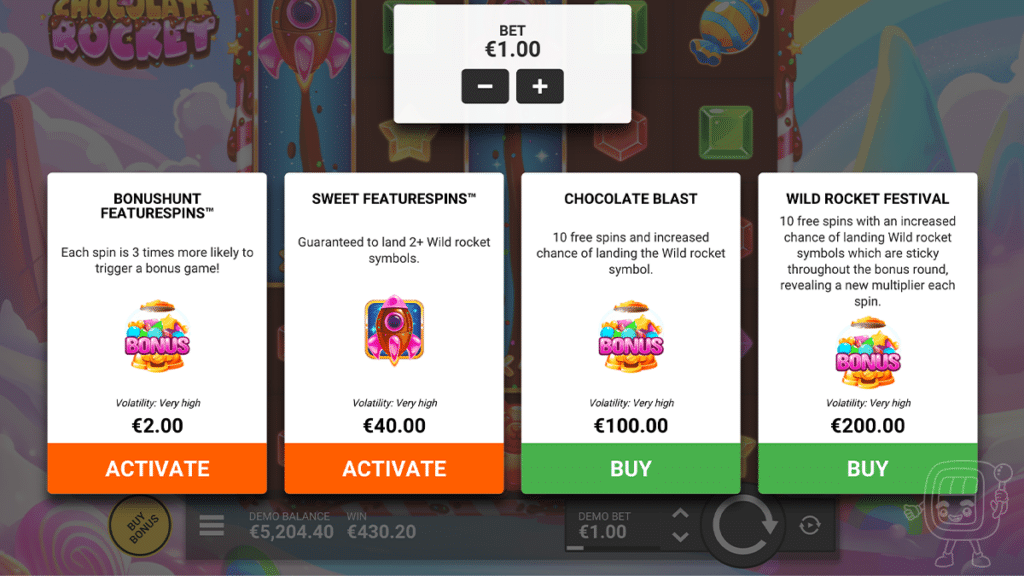 chocolate rocket bonus buy options