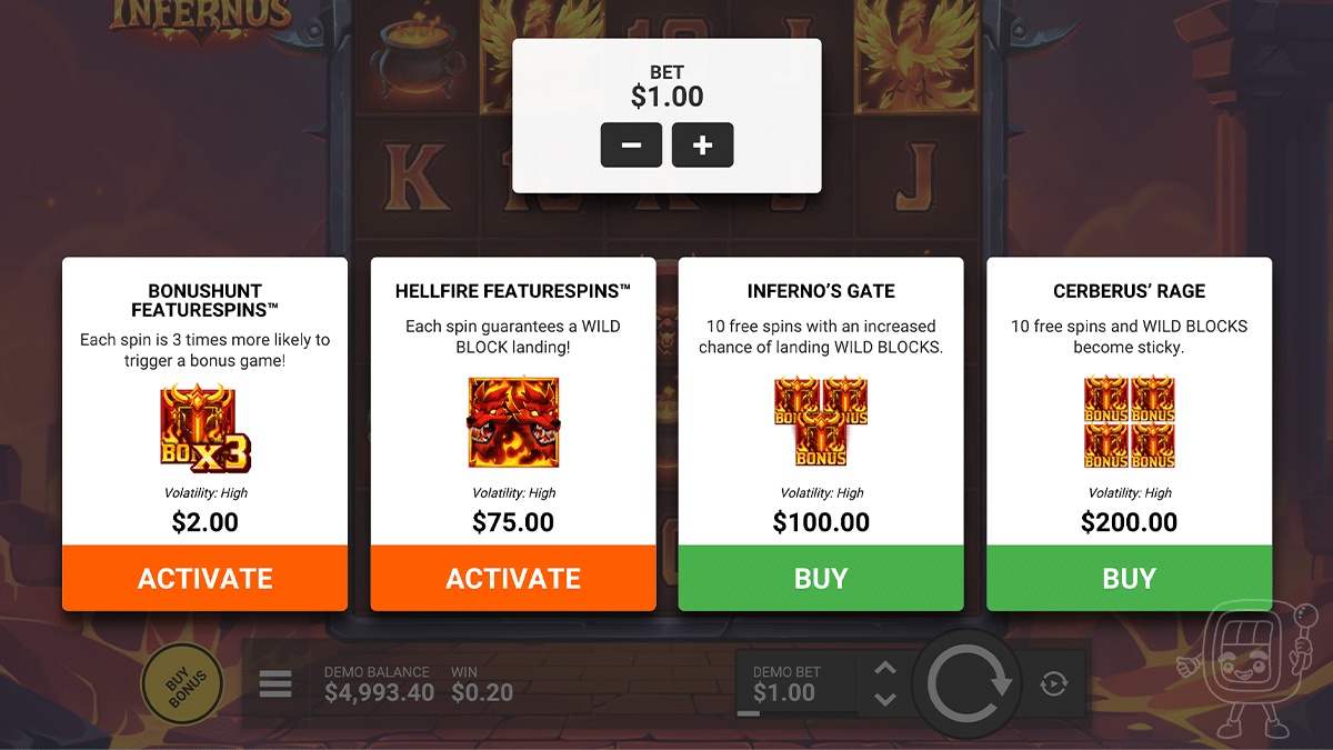 infernus slot bonus buy options