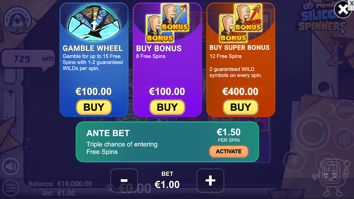 silicon spinners slot bonus buys