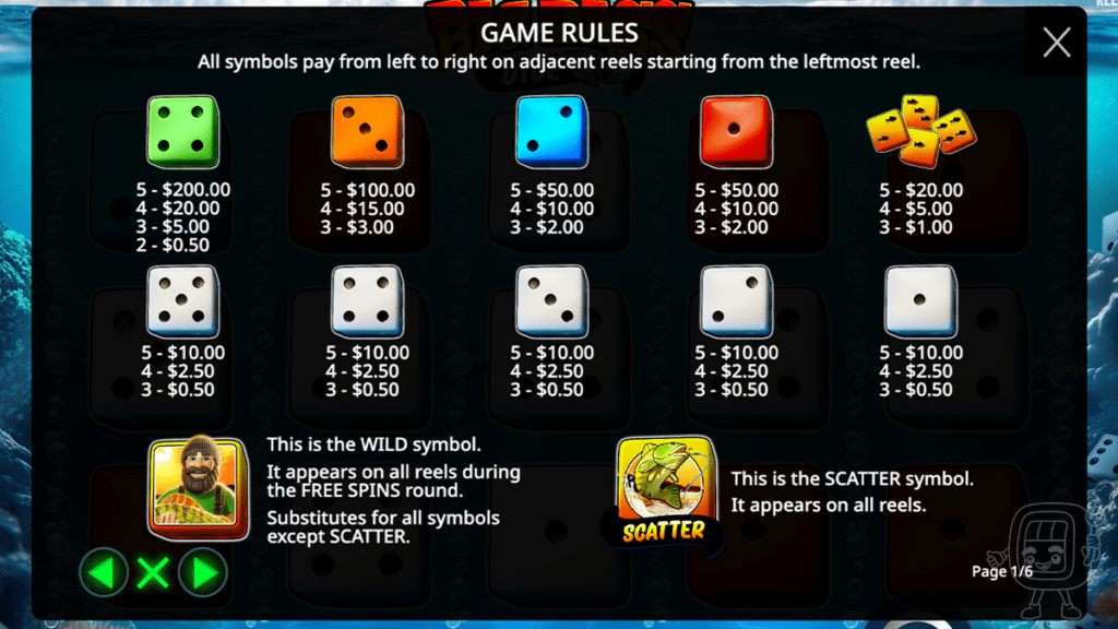 big bass dice slot symbols