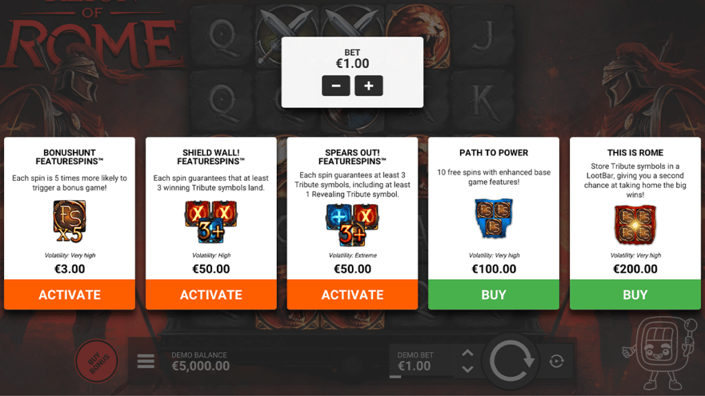 reign of rome bonus buy options