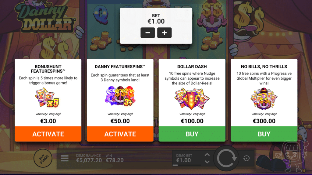 danny dollar slot betting options