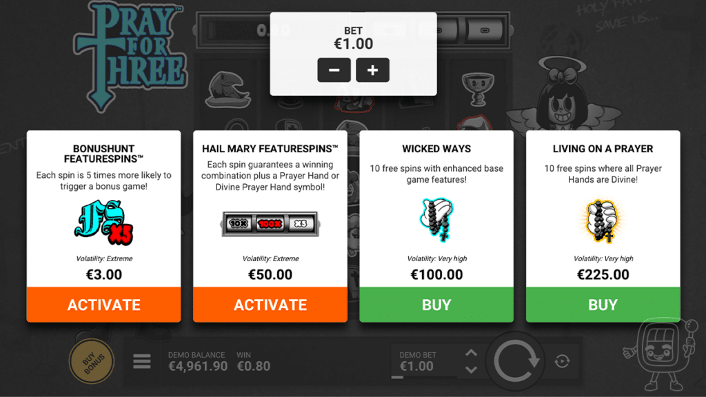 pray for three slot betting options
