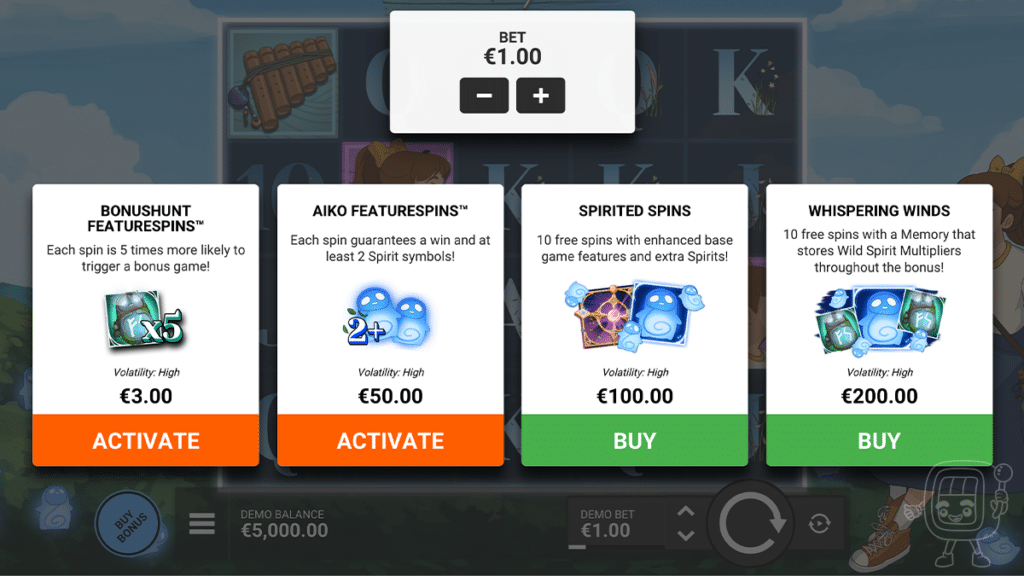 aiko and the wind spirit hacksaw gaming bonus buy options