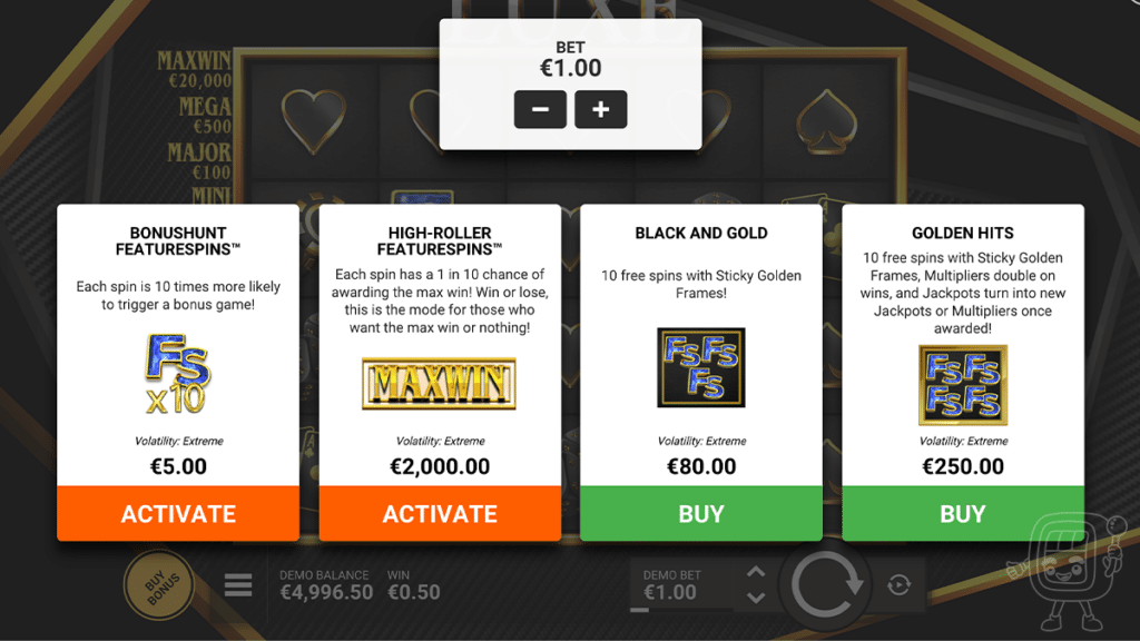 the luxe slot hacksaw gaming betting options